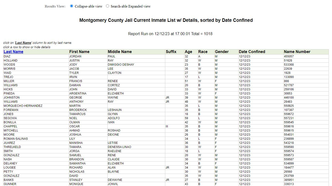 Jail Roster - Montgomery County, Texas